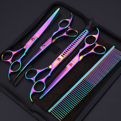 7.0 Inch Jipai Colorful Pet Grooming Scissors Set – Professional Colorful Stainless Steel Shears for Dogs &amp; Cats