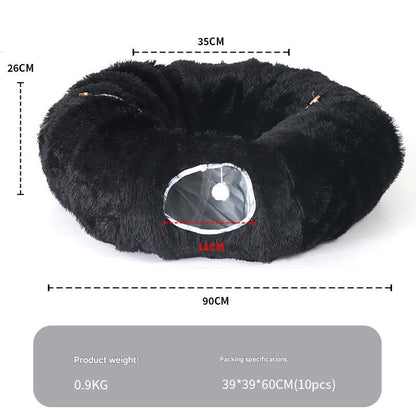 Plush Tunnel Cat Bed – Cozy Double-Layer Winter Nest
