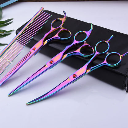 7.0 Inch Jipai Colorful Pet Grooming Scissors Set – Professional Colorful Stainless Steel Shears for Dogs &amp; Cats