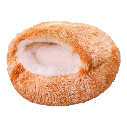 Plush Half-Enclosed Cat Bed – Dual-Purpose Sleep Mat & Nest
