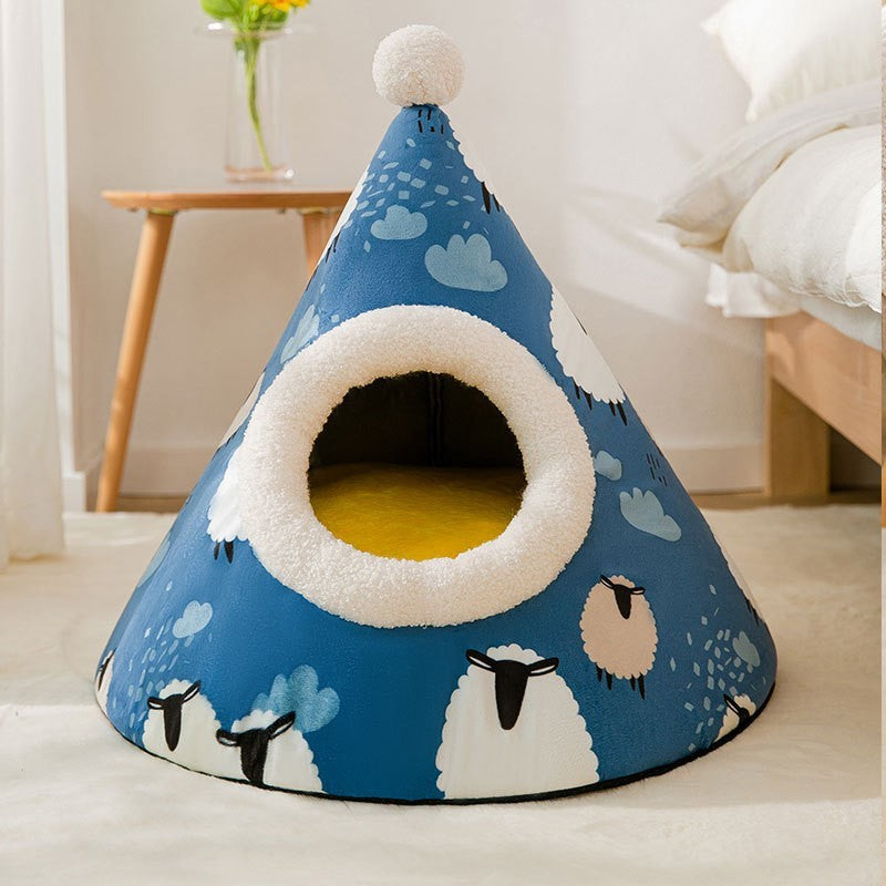 🏕️ Cozy Tent Cat &amp; Dog Bed – Warm Yurt-Style Triangle Pet Bed for Autumn &amp; Winter | Soft, Enclosed Nest for Cats &amp; Small Dogs