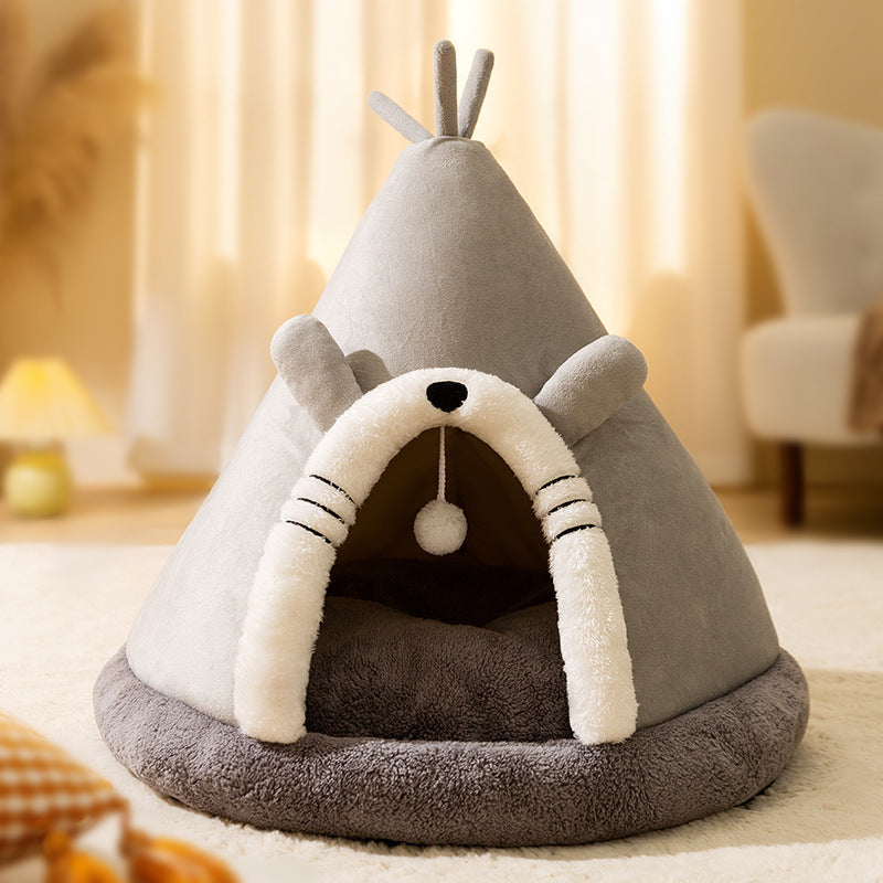 🏕️ Cozy Tent Cat &amp; Dog Bed – Warm Yurt-Style Triangle Pet Bed for Autumn &amp; Winter | Soft, Enclosed Nest for Cats &amp; Small Dogs