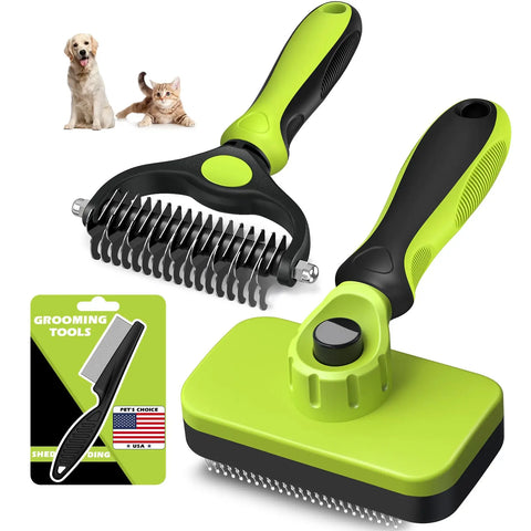 Pet grooming brush set with packaging on a white background
