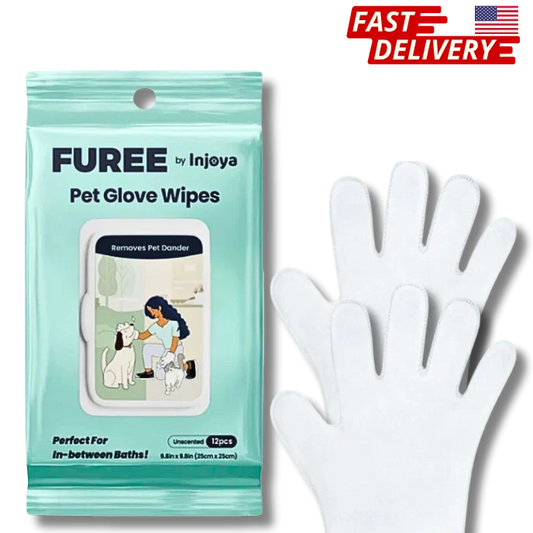 Furee pet glove wipes packaging with gloves on a white background