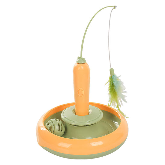 Pet toy with an orange base and green top on a white background