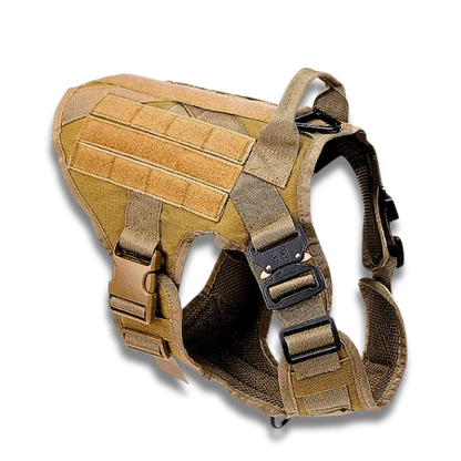 Tactical dog harness with multiple straps on a white background
