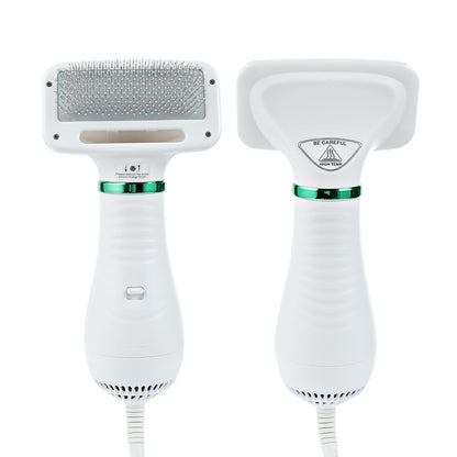 Two white grooming tools with green accents on a white background