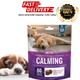 Package of VetIQ calming chews for dogs with images of a dog and a puppy, and text about fast delivery and quality.