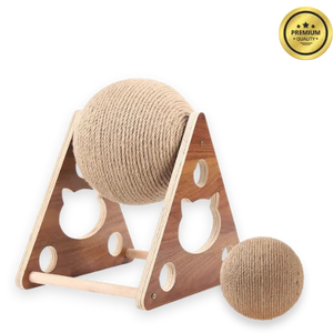 Wooden Sisal Cat Scratcher Ball – Scratch-Resistant Post