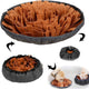 Brown adjustable dog snuffle mat transforming into a slow feeder bowl with drawstring closure.
