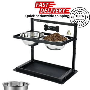 Adjustable Elevated Dog Bowl – Double Stainless Steel Feeder Stand