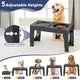 Black adjustable elevated pet feeder with slow food bowl and no-spill water bowl for various dogs
