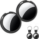 Two black round smart item trackers with keychain cases.
