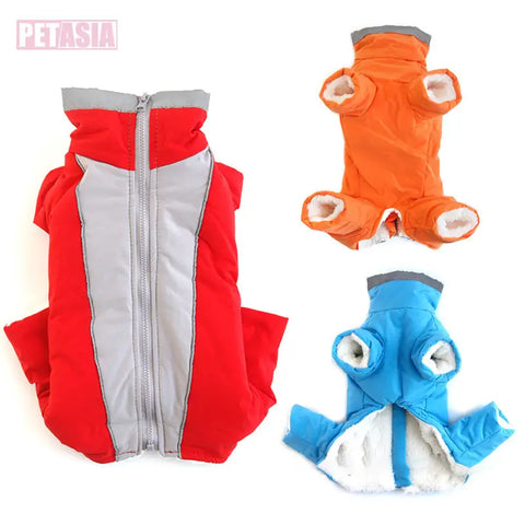 Arctic Glow reflective dog jacket in blue and gray with plush lining.