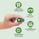 Infographic showing Ark Naturals dental chew benefits: plaque and tartar reduction, ridges for cleaning, and toothpaste center