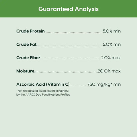 Ark Naturals Brushless Toothpaste guaranteed analysis showing crude protein, fat, fiber, moisture, and Vitamin C levels.