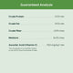 Nutritional guaranteed analysis for Ark Naturals soft dental chews showing protein and fiber.