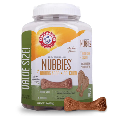 Arm and Hammer Nubbies value size jar chicken flavor dog dental treats 3.3 lbs 139 pieces