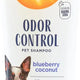 Arm & Hammer Odor Control Pet Shampoo 20 fl oz bottle in Blueberry Coconut scent featuring coconut and blueberry graphics.