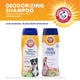 Comparison graphic showing the old packaging vs new packaging for Arm & Hammer Deodorizing Dog Shampoo in Kiwi Blossom.