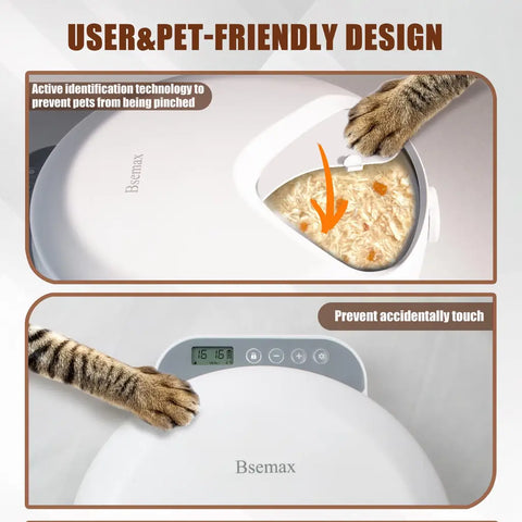 Bsemax cat feeder featuring active anti-pinch technology and touch lock control panel