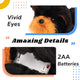Close up of the realistic eyes and the 2 AA battery compartment on the bottom of the plush toy