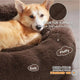 Close-up of coffee brown plush faux fur material highlighting the soft texture and OEKO-TEX certified quality on a round dog bed.
