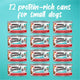 A collection of twelve 3 oz cans of Purina Beneful IncrediBites Beef wet dog food.