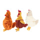 Three varieties of Best Pet Supplies plush chicken dog toys shown in orange, maroon, and white