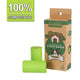 Biodegradable dog poop bags with compostable label and packaging.
