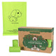 Biodegradable poop bags with a cardboard box on white background.