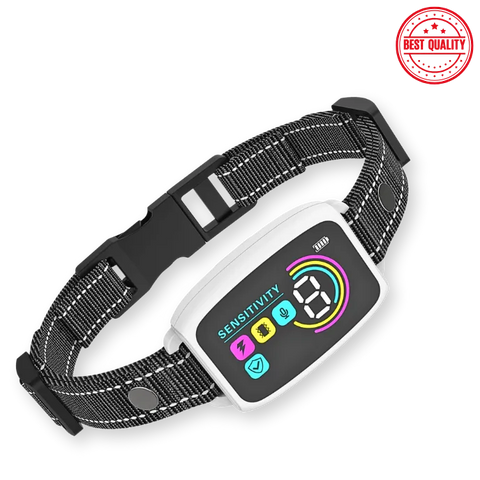 Black dog collar with a digital display on a white background, labeled 'Best Quality'
