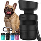 Black Lesotc 18oz portable dog water bottle next to a French Bulldog
