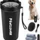 Black silicone dog paw washer cup set with grooming accessories shown next to a Golden Retriever.
