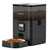 Black Voluas pet food dispenser with a bowl of food on a white background