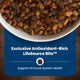 Close-up of dog food kibble highlighting the dark, antioxidant-rich LifeSource Bits