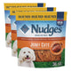 Three bags of Blue Buffalo Nudges Jerky Cuts 36 oz value packs made with real chicken and duck.