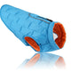 Blue dog coat with orange interior on a white background.