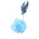 Blue interactive cat toy with feather on a white background for play and exercise