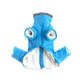 Blue pet coat with white lining on white background.