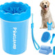 Complete blue dog paw cleaner set including silicone paw washer cup, bath brush, and towels.