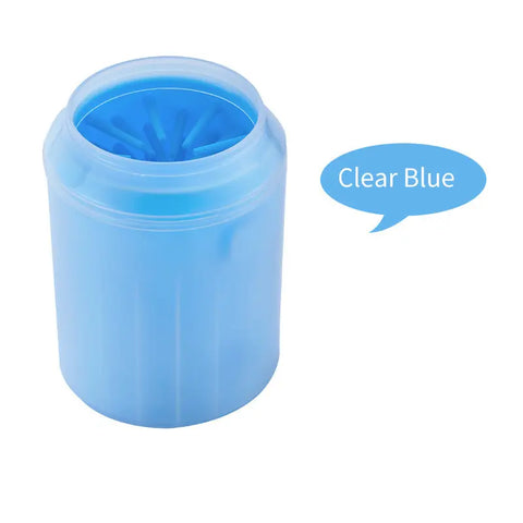 Blue portable paw washer cup showing interior silicone bristles.