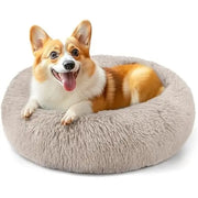Brown 28 inch Hoewina calming donut pet bed with raised edges for medium dogs and cats up to 35 lbs