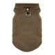 Brown fleece dog vest with a leather strap on a white background