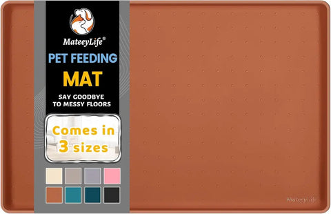 Brown silicone pet mat tray for neat and clean pet feeding stations.