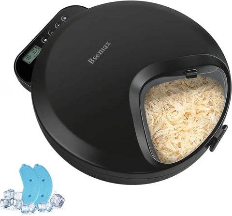 Bsemax black automatic pet feeder for wet food with ice packs and digital timer