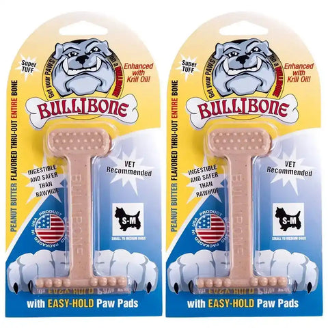Two-pack of Bullibone small-to-medium nylon dog chews, vet recommended and USA made.