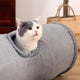 Cat inside a gray pet bed with a neutral background.