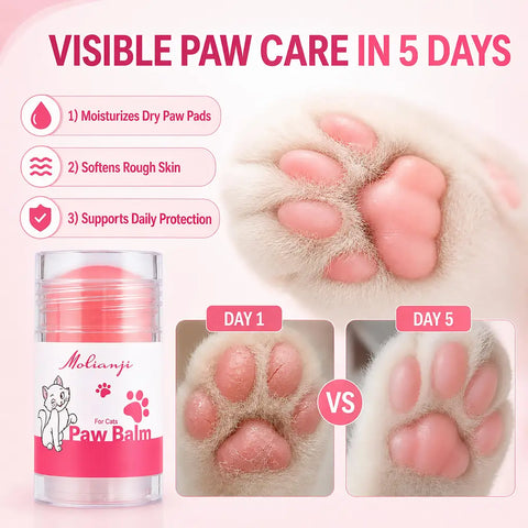 Visible cat paw pad repair and softening results from Day 1 to Day 5 using Molianji paw care.