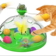 Cat playing with a colorful interactive toy, with ' hot product upgrade' text